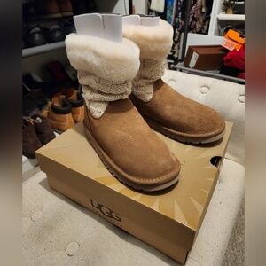Ugg Juniper Toddler Girls Suede Wool Lined Sweater Boot Chestnut